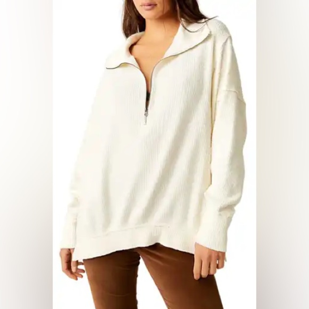 Aerie Cream Ribbed Quarter-Zip Sweater